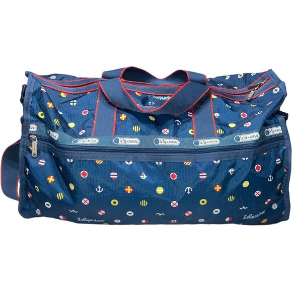 LeSportsac Boston Blue Print Nylon Duffle Weekender Bag - Picture 2 of 7